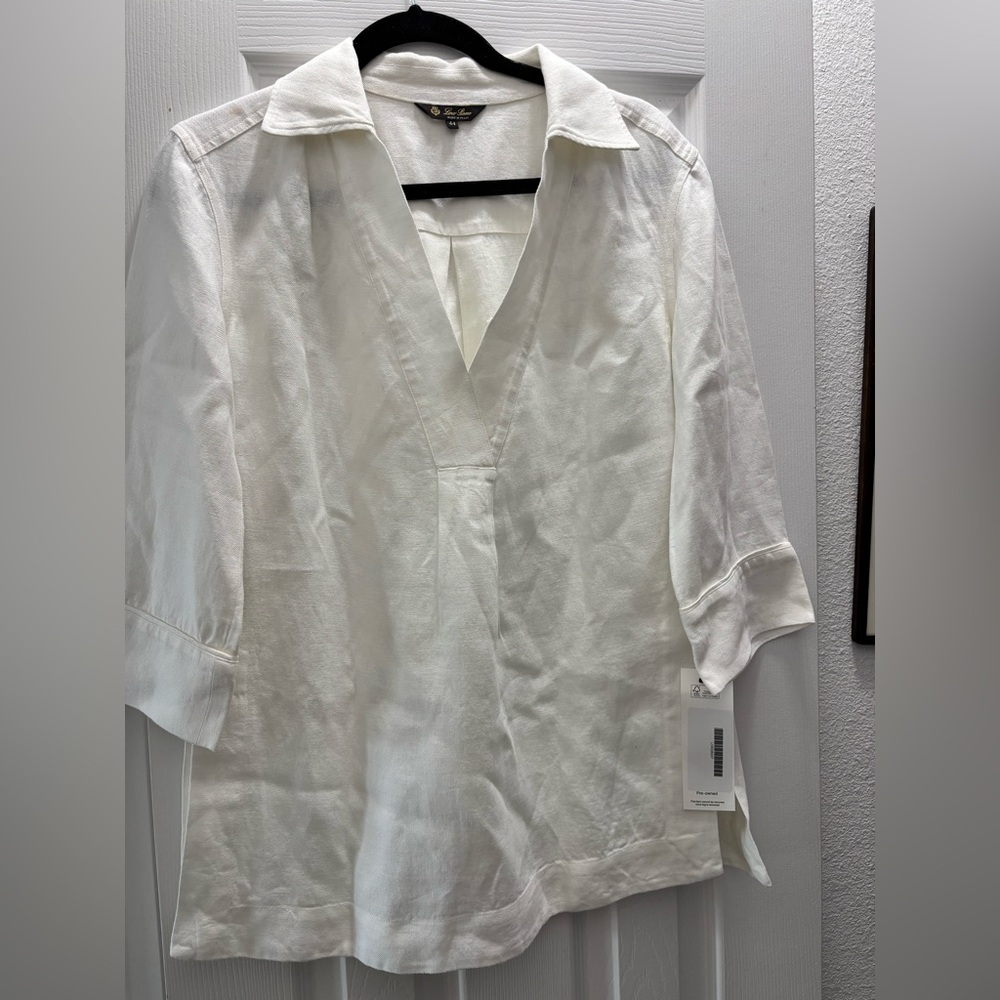 Loro Piana White Linen Twill Tunic Top Size 44
